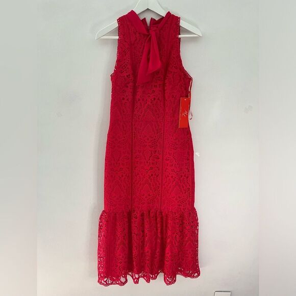 NWT ML Monique Lhuillier Lace Midi Red 
Trumpet Dress|size 8. - Picture 4 of 12